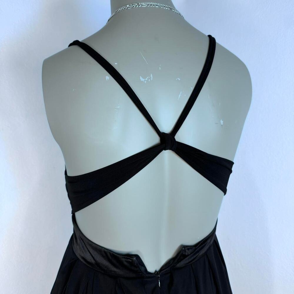 Y2K Black Rhinestone Strap Mini Dress 7/8 Bubble Hem Cocktail Party Clubwear LBD - Picture 5 of 8